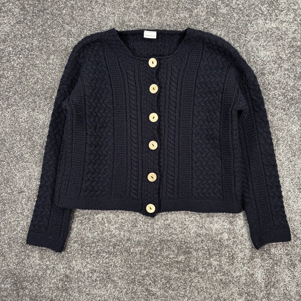 Celtic & Co 100% Wool Cardigan Sweater Size Medium Cable Knit Chunky England